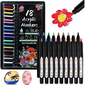 TBC The Best Crafts Acrylic Paint Markers, Big Volume Ink,Waterproof, Non-Toxic, odorless, Suitable for Paper, Pottery, Stones, Backpacks, Glass, Pack of 18