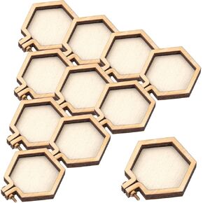 Framendino, 10 Pack Hexagon Mini Embroidery Hoops Wood Hoop Ring for Sewing Frame Craft