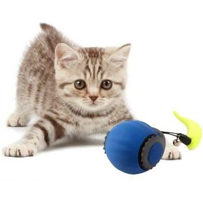 Interactive Cat Toy Ball - Automatic Rolling Rechargeable Cat Toy, Chasing Ball for Indoor Cats & Kittens, Feather Tail, Self-Moving Cat Toy, Fast & Slow Speed (Blue)