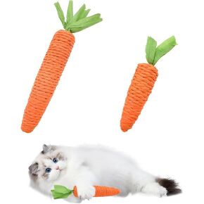 Andiker 2PCS Cat Chew Toys, 1 Small&1 Large Carrot Shapes Cat Rope Toys with Sounding Parcels Interactive Cat Toys for Indoor Cats and Kittens for Biting Chewing Keeping Teeth Clean