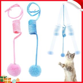 Hanging Plush Cat Toy Ball, Interactive Cat Toys for Indoor Cats with Bell, Cat Springs Toy to Keep Busy/Reduce Boredom, 80 Inch (Blue+Pink)