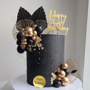 كعكة مان أعلى القبعات عيد ميلاد سعيد توببر كرات الذهب السوداء كرات الكعكة لعيد حفل زفاف عيد ميلاد الطفل دخن