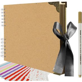 Scrapbook 8x8 Inch DIY Scrapbook Album, 60 Pages Hardcover Thick Kraft Paper Blank Scrapbook, Spiral Scrapbook Photo Albums Memory Book for Wedding and Anniversary Family Gifts