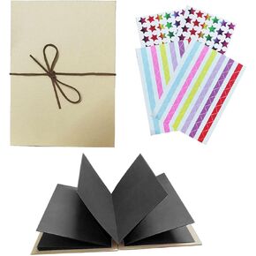 2set Scrapbook Album 6x8In Photo Album with DIY Accessories Set, Stretchable Folding Kraft Paper Memory Book Small Album for Wedding Anniversary Valentines Day (Black)