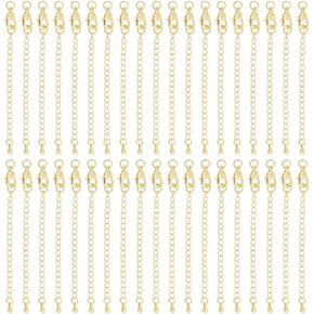 UNICRAFTALE 24 Sets 24K Gold Plated Curb Chain Extender End Chains with Lobster Claw Clasps Brass Chain Extension Tails for Jewelry Making Necklaces Bracelet Anklets 65mm Long