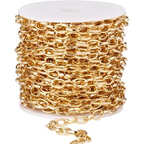 33FT Gold Paperclip Chains Spool, 5mm Aluminum Cable Link Chain Roll Bulk for DIY Crafts Jewelry Making