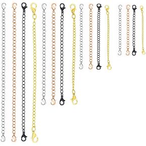 16 Pack Chain Extender, Qtopun Silver Necklace Extension Chain Gold Jewelry Supply Craft Chain Black Bracelet Extender Stainless Steel Plated Extends Necklace 3inch 4" 5" 6"