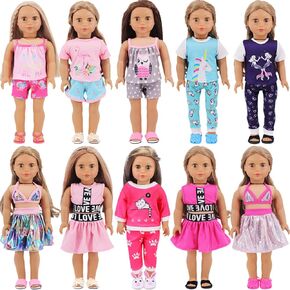 18 Inch American Doll Fashion Clothes, 10 Sets/20PC Stylish Doll Clothes Fit for 16-18 inch Dolls Pretend Playset, Birthday Gifts Children's Day Gift for Kids (NOT Include Dolls, Shoes)