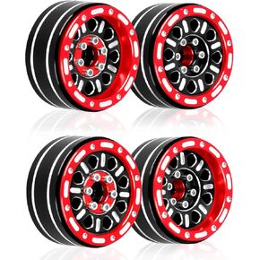 RC 1.2in Beadlock Wheels for 1/18 TRX4M RC Crawler Car,1.2in Adjustable 4 Offsets Rims,4pcs,Black & Red