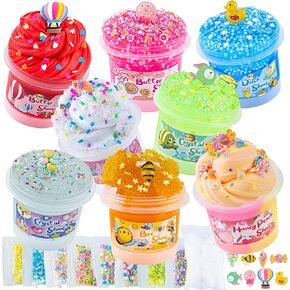 Slime Variety Pack Different Textures, 8 Pack Slime Kit Include Butter Slime, Cloud Slime & Clear Slime, Honeycomb Slime & Fishbowl Beaded Slime, Jelly Cube Crunchy Slime Party Favors for Kids