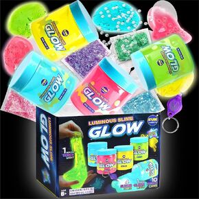 35.16 FL OZ Glow in The Dark Slime for Kids 6+, FunKidz 1040 ML Large Slime Pack Neon Colors Slime Kit Green Blue Pink Yellow Big Slime Gifts for Boys Girls Birthday Party