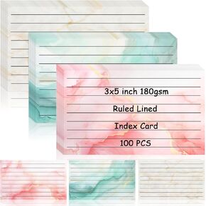 100 Pack Ruled Index Cards 3x5 Heavy Weight Note Cards 180gsm Marble Cardstock Paper Colored Flash Cards Double Sided Thick Note Cards Lined Greeting Cards with Marble Pattern for Greeting Studying
