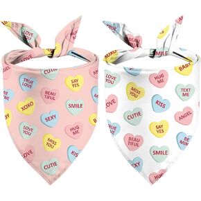 Valentines Day Dog Bandanas, 2 Pcs Adjustable Holiday Party Triangle Reversible Pet Bandanas for Small Medium Large Dogs