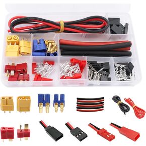 T-Plug EC3 XT60 Male Female Connector Adapters & Servo Plug Male Female Connector Crimp Pin Cable Kit +14AWG Silicone Wire for RC Models DIY(111PCS)