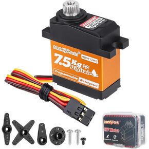 HobbyPark Waterproof 7.5kg High Torque RC Micro Servo Metal Gear Stainless Steel Digital Servo Motor HV Programmable Arduino Servo for 1/10 TRX4 1/18 TRX4M RC Crawler RC Car Plane Boat Robot 180°