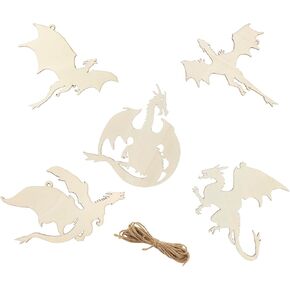 20 Pack 6 Inch Wood Dragon Crafts Unfinished Wood Dragon Cutouts Wooden Dragon Hanging Ornaments DIY Dragon Craft Gift Tags for Home Party Decoration Craft Project