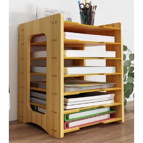 12" x 12", 7 Tier File Sorter Storage,Paper Storage Organizer for Desk,Wood Desktop Paper Holder, Document Letter Mail Tray Sorter,Scrapbook Paper Organizer for Home Office