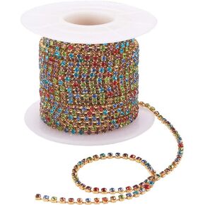 1 لفة 10 ياردة 2 مم ملونة بلور راينستون إغلاق سلسلة مخلب سلسلة إكسسوارات المجوهرات المصنوعة يدويًا لـ DIY Art Art Jewelry Craft in Kuwait