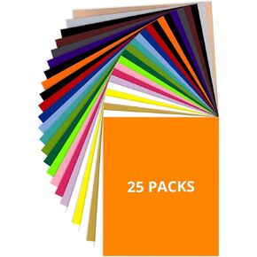 JANDJPACKAGING Heat Transfer Vinyl - 25Pcs HTV Vinyl with Vibrant Colors, Easy to Cut & Weed & Transfer Iron on Vinyl for T-Shirts, 12 x 10in HTV for Heat Press Machine