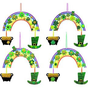 MLOLM 12 Sets St Patrick Day Rainbow Craft Kits Saint Patricks Day Crafts Kits DIY Irish Lucky Shamrock Foam Stickers Black Cauldron Craft Art Kit for Classroom Home Activity Art Project