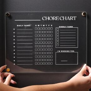 Acrylic Magnetic Chore Chart for Refrigerator - Clear Dry Erase Chore Chart for Kids | ‎9''x12 Acrylic Chore Board | Durable Kids Chore Chart | Weekly Planner Chore Chart for Adults