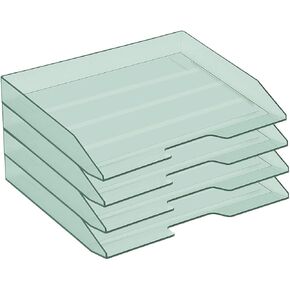 Acrimet Stackable Letter Tray 4 Tier Side Load, Plastic, Desktop File Organizer (Clear Green Color)