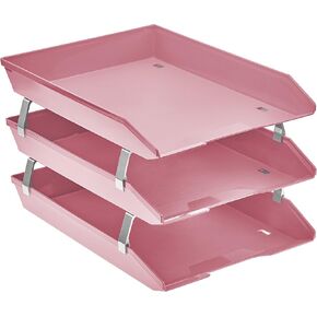 Acrimet Facility 3 Tier Letter Tray, Front Load, Letter Size/A4, Desktop File Organizer, Plastic (Solid Pink Color)