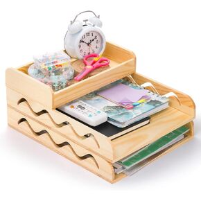 3 Pack Stackable Paper Trays, Wood Desk Organizer Letter Tray, 3 Tier File Document Organizer Tray for A4 Paper, Magazine, Receipts, Folders, Mail Document, Keep Stationery Saver