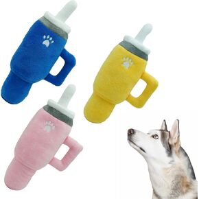 Interactive Cup-Shaped Dog Toy- Squeaky Durable and Colorful Pet Toy for Small Medium Dogs - Bulk Multi-Pack of 3 Colors(Yellow,Blue,Pink)- Adorable | Funny | Stuffed | Dog Present