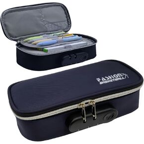 Pencil Case with Lock for Boys and Girls, Waterproof Large Capacity Pencil Pouch with Handle, Zipper Pencil Bag, Organizer Pen Box for Kids Teens Adults Students (Navy)