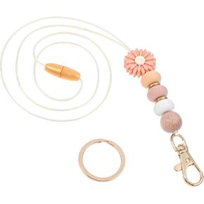 Mabor Flower Beaded Lanyards for ID Badges and Keys, Cute Portable Teacher Lanyard Breakaway Silicone Beaded Lanyard with Badge Holders and Reels Lanyard for Women Nurses Office
