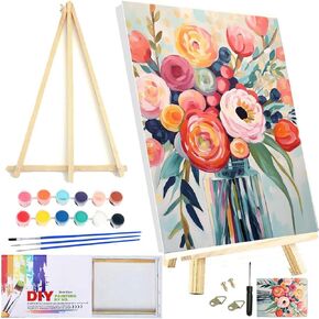 KICHANG Vase Framed Paint by Number for Adults Canvas,DIY Paint by Numbers Kit for Adults Arts Crafts for Adults Beginner with 2 Paint Brushes,Acrylic Paint Kit for Home Wall Decor-8x12in