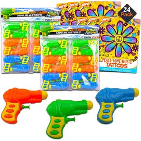 24 Pk Water Blasters for Kids Ages 8-12 Bulk - Bundle with Water Mini Squirt Gun Blasters for Kids Pool Party with Tattoos | Summer Pool Party Favors for Kids 4-8, Reusable Family Outdoor Water Toys