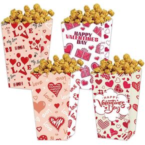 12 Pieces Valentine's Popcorn Box Valentine's Party Favor Snack Treat Boxes Candy Cookie Container Decorations Gifts for Kids Adults Valentine's Party Favor Supplies