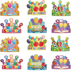 100 Days Of School Crowns Pack Of 24, 100th Day Of School Paper Crowns, 100th Day Of School Party Hats, 100 Days Of School Party Decorations