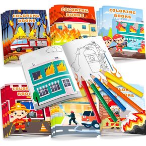 Fire Truck Coloring Book, 24 Pcs Fire Fighter Coloring Book Firetruck Coloring Book for Kids Fireman Coloring Book & 12 Pcs Firefighter Party Color Pencils for Fire Truck Birthday Decorations Favors