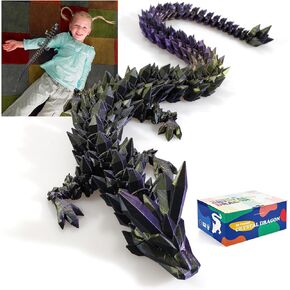 24 in 3D Printed Dragon, 24inch Dragon，3D Dragon Toy,Large Dragon Present,Ariculated Crystal Dragon(Black Purple Gold