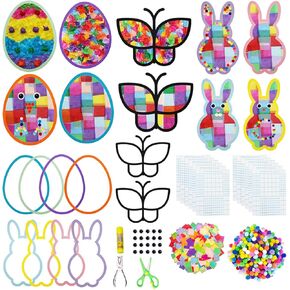 exquiss 1600 PCS Easter DIY Crafts Paper Suncatcher Sycathoute Silhouette Window Decorations Brunny Egg Butterfuly Crafts for Kids Easter Crafts Suncatchers Easter DIY الأنشطة المدرسية الفنية الحرفية