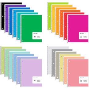 Spiral Notebooks Bulk 24 Pack - 12 Bright & 12 Pastel Colors Included (24 colors Total) - 1 Subject College Ruled Spiral Notebook for School - 8 X 10-1/2 Inch Classroom Notebooks - 70 Sheets