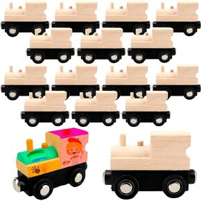 16 Pcs Wooden Train Cars DIY Unfinished Magnetic Train Cars Toys for Train Theme Party Decorations Birthday Supplies DIY Crafts Projects