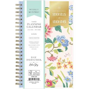 Blue Sky Day Designer 2025-2026 Weekly and Monthly Academic Year Planner Calendar, July 2025 - June 2026, 5" x 8", Flexible Cover, Laminated Tabs, Storage Pocket, Includes Stickers, Climbing Floral Blush