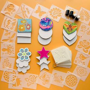 Magnetic Canvas Painting Boards, 15 PCS Mini Canvas Panels in Various Shapes with 80 PCS Painting Stencils and 4 Finger Sponge Brushes – Perfect for DIY Crafts, Home Décor, and Art Projects