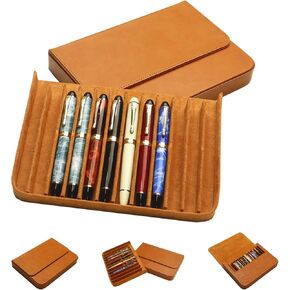 Leather 12 Fountain Pen/Pencil Tray Case Organizer, Fashion Design, Handmade, Magnetic Closure with Drawer, Christmas Gift for Man/Woman/Office, 12 Slots(gray)