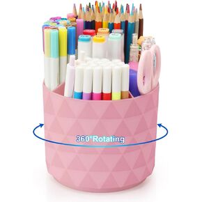 Desk Organizer, 360-Degree Rotating Pencil Pen Holders For Desk, Diamond Pattern Pen Organizer With 5 Compartments, Cute Desk Accessories Decor For Office, School,Home,Art Supply (White)