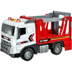 Red Fire Truck Toy 1:20 Scale, Inertia Rescue Vehicle with Lights and Sounds, Construction Play Toys Cars for Kids Age 3+