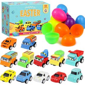 12PCS Pre Filled Easter Eggs Car Gifts for Kids with Pull-Back Cars Easter Basket Stuffers Easter Eggs Hunt Easter Party Favor Prize Classroom Rewards Toys for Boys Girls Teens