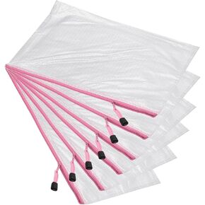 YOKIVE 12 Pack Mesh Zipper Bags, A4 Waterproof Mesh File Pockets | Plastic Document Bill Pouch Travel Bag, Great for Office Supply(Pink)
