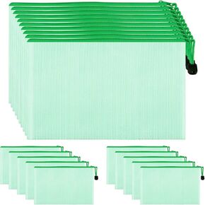 20 Pcs Mesh Zipper Pouch Bags, Zipper File Bags, Plastic Mesh Pouch, Waterproof Bags for Board Games and Travel Office Supplies(Green, 6.5''×4.5'' and 13''×9'')