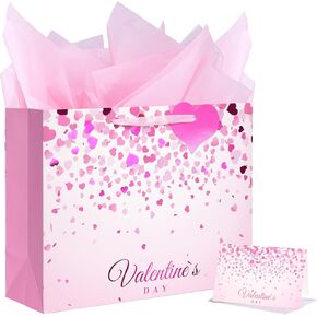 Bobobag 13" Large Valentine's Day Gift Bag with Tissue Paper and Greeting Card for Girls