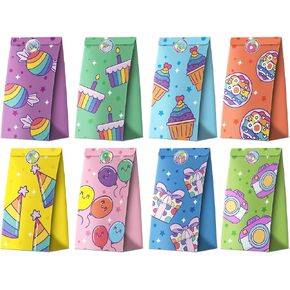 easykart labels 32pcs Birthday Party Favor Bags, 8 Coloyrful Theme Small Gift Bags, Mini Goodie Bags Wrapped Treat Bags for Birthdays, Baby Showers, Crafts and Activities, May Day,